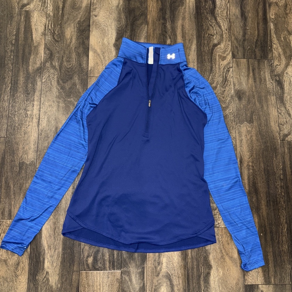 Under Armour 1/4 Zip Fitted Athletic Pullover Sweatshirt Coldgear Women's L Blue
